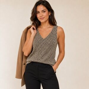 Wool Cashmere Blend Knit Sleeveless Neutral Tank Top Shell (SML) Capsule Minimal